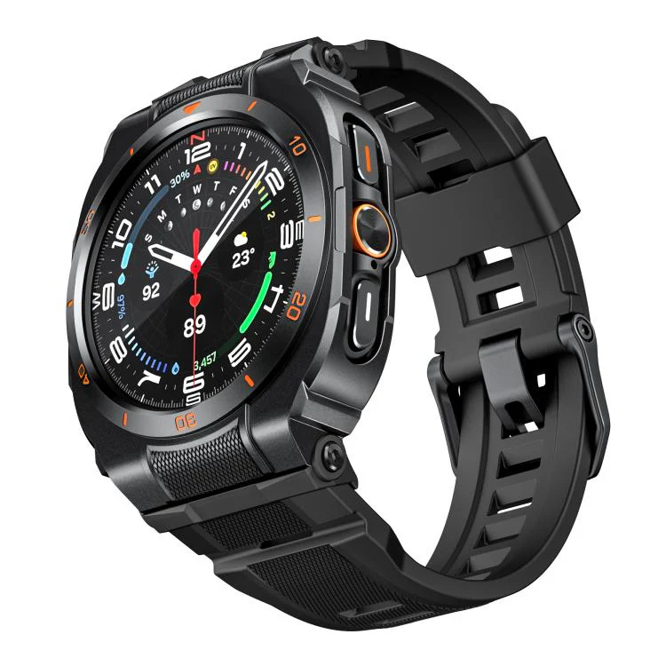 For Samsung Galaxy Watch Ultra / Ultra 2025 Vibrant Zinc Alloy Cover Integrated Silicone Watch Band(Black Black)
