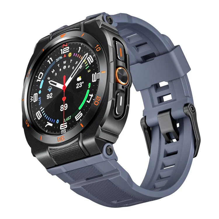 For Samsung Galaxy Watch Ultra / Ultra 2025 Vibrant Zinc Alloy Cover Integrated Silicone Watch Band(Black Blue Grey)