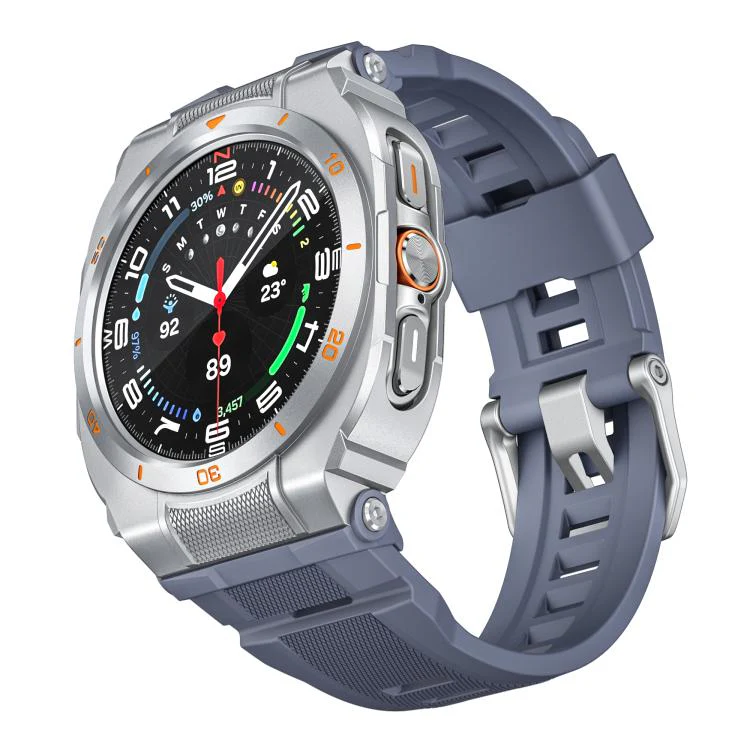 For Samsung Galaxy Watch Ultra / Ultra 2025 Vibrant Zinc Alloy Cover Integrated Silicone Watch Band(Silver Blue Gray)