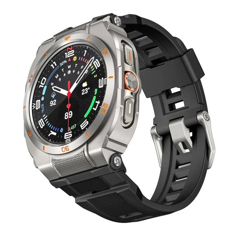 For Samsung Galaxy Watch Ultra / Ultra 2025 Vibrant Zinc Alloy Cover Integrated Silicone Watch Band(Titanium Black)