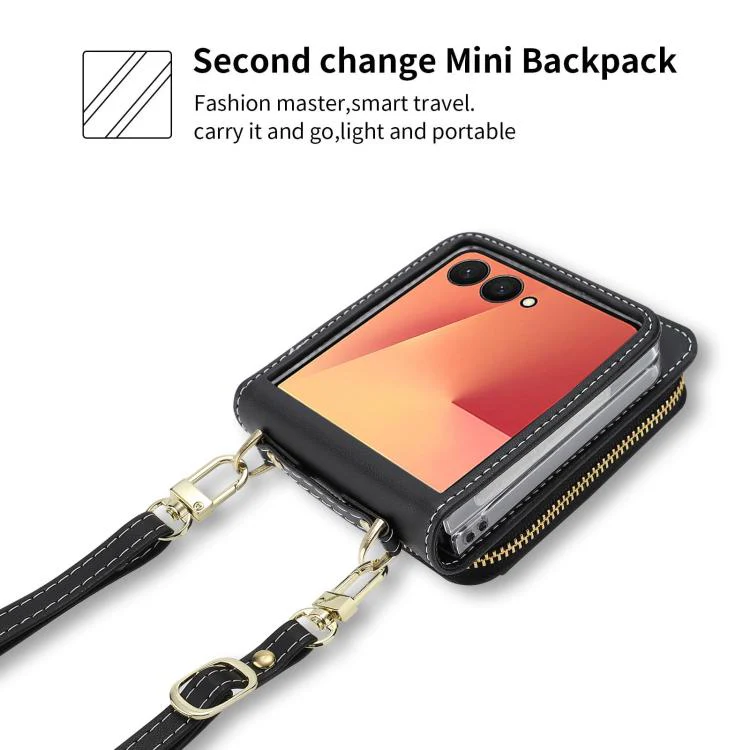 For Samsung Galaxy Z Flip7 5G POLA Multi-Card Slots Zipper Wallet Phone Case(Black) - Image 5
