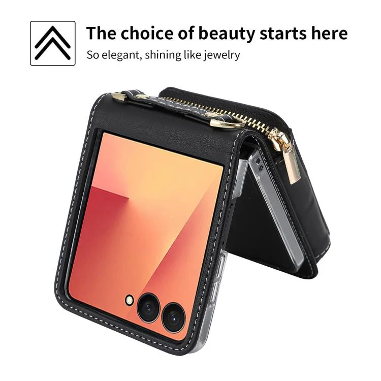 For Samsung Galaxy Z Flip7 5G POLA Multi-Card Slots Zipper Wallet Phone Case(Black) - Image 7