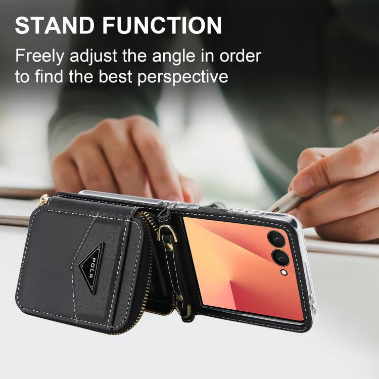 For Samsung Galaxy Z Flip7 5G POLA Multi-Card Slots Zipper Wallet Phone Case(Black) - Image 9