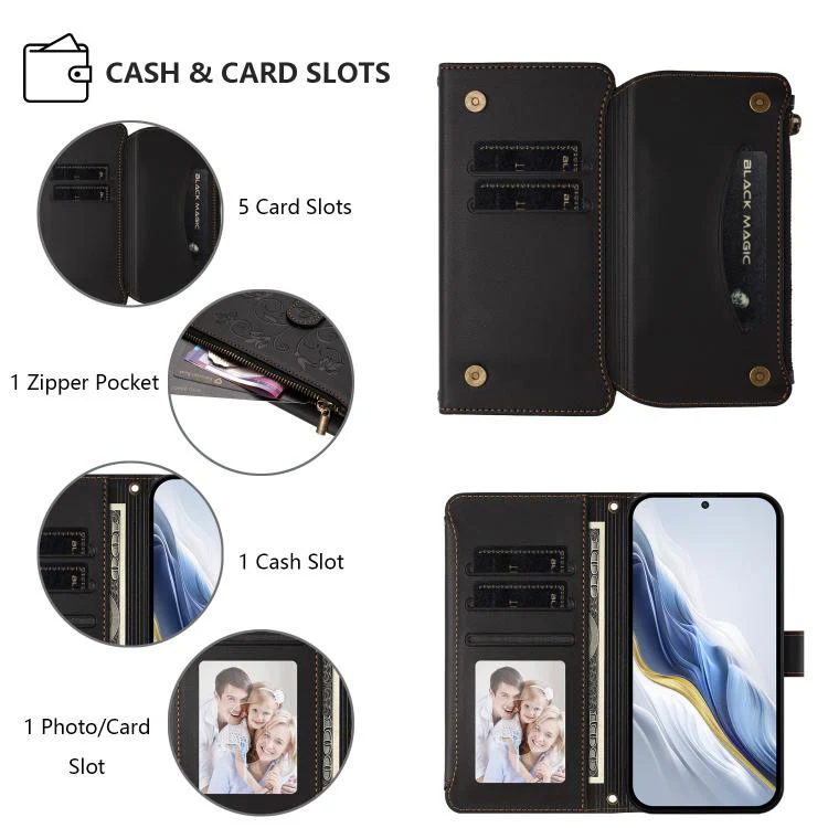 For Sharp Aquos Sense8 Butterfly Love Flower Multi-card Zipper Wallet Leather Phone Case(Black) - Image 3