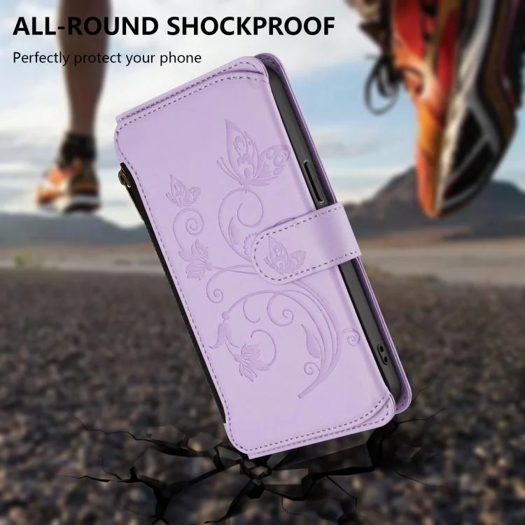 For Sharp Aquos Sense8 Butterfly Love Flower Multi-card Zipper Wallet Leather Phone Case(Light Purple) - Image 5