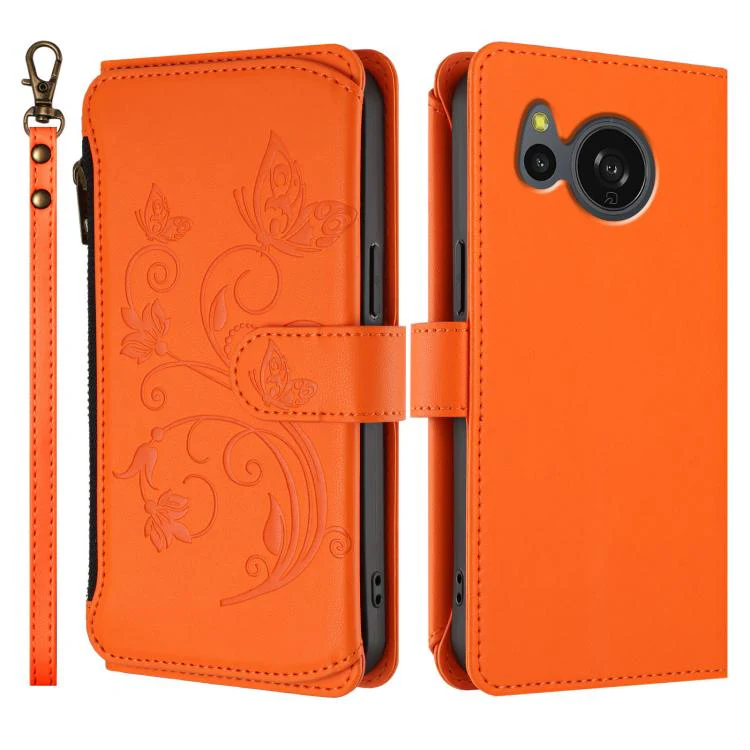 For Sharp Aquos Sense8 Butterfly Love Flower Multi-card Zipper Wallet Leather Phone Case(Orange) - Image 2