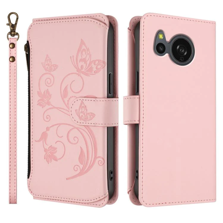For Sharp Aquos Sense8 Butterfly Love Flower Multi-card Zipper Wallet Leather Phone Case(Pink) - Image 2