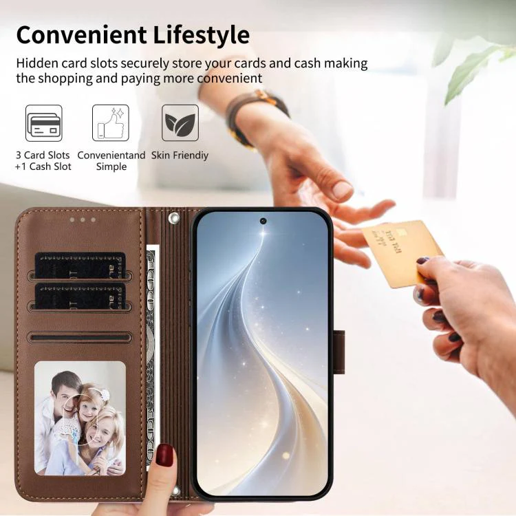 For Sharp Aquos Sense8 SHG11 / SH-54D Happy Heart Pattern Magnetic Closure Vegan Leather Phone Case with Wrist Strap(Brown) - Image 4