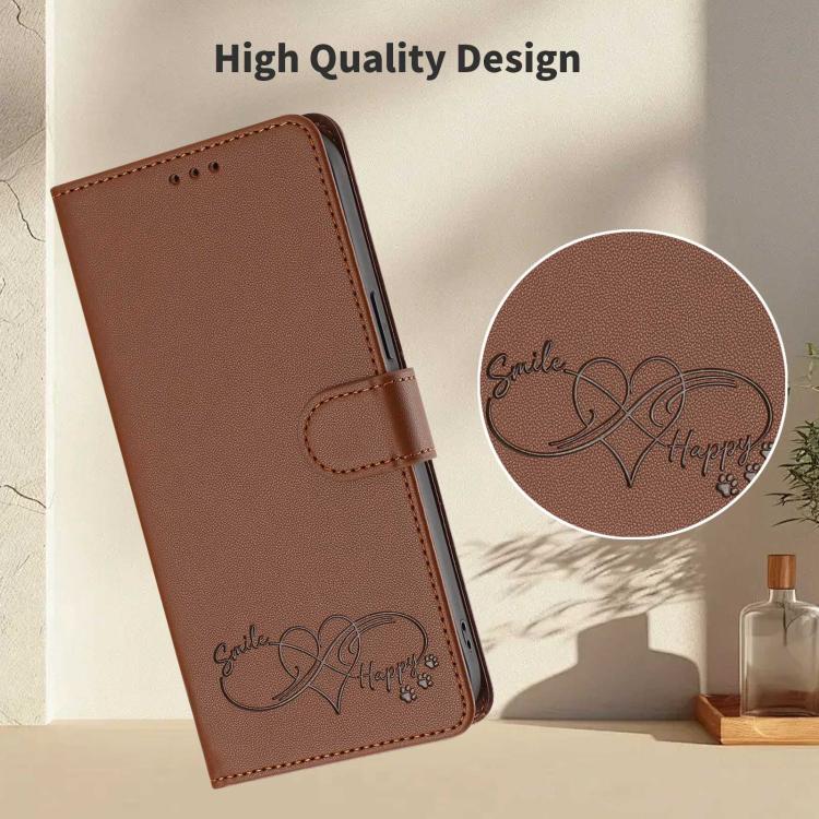 For Sharp Aquos Sense8 SHG11 / SH-54D Happy Heart Pattern Magnetic Closure Vegan Leather Phone Case with Wrist Strap(Brown) - Image 8