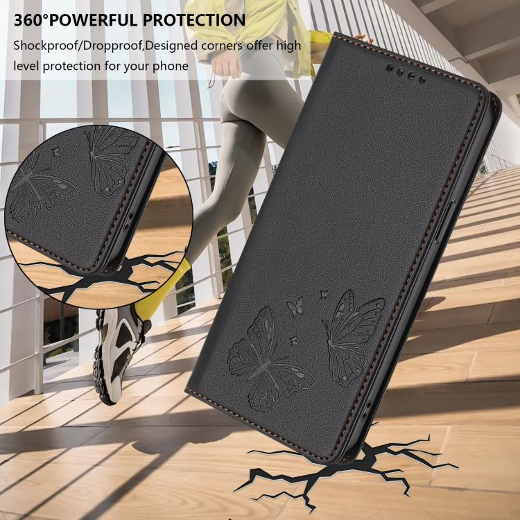 For Sharp Aquos sense8 SHG11 / SH-54D Strong Magnetic Dual Butterfly RFID Vegan Leather Phone Case(Black) - Image 6