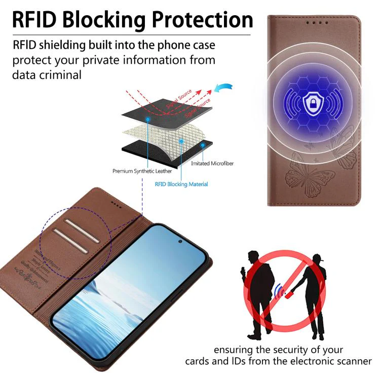 For Sharp Aquos sense8 SHG11 / SH-54D Strong Magnetic Dual Butterfly RFID Vegan Leather Phone Case(Brown) - Image 4
