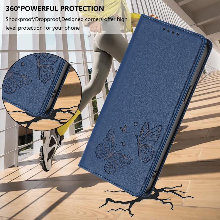 For Sharp Aquos sense8 SHG11 / SH-54D Strong Magnetic Dual Butterfly RFID Vegan Leather Phone Case(Dark Blue) - Image 6