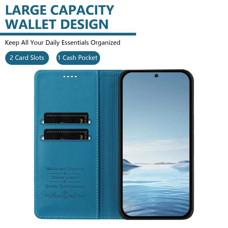 For Sharp Aquos sense8 SHG11 / SH-54D Strong Magnetic Dual Butterfly RFID Vegan Leather Phone Case(Lake Blue) - Image 3