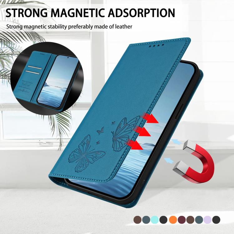 For Sharp Aquos sense8 SHG11 / SH-54D Strong Magnetic Dual Butterfly RFID Vegan Leather Phone Case(Lake Blue) - Image 5