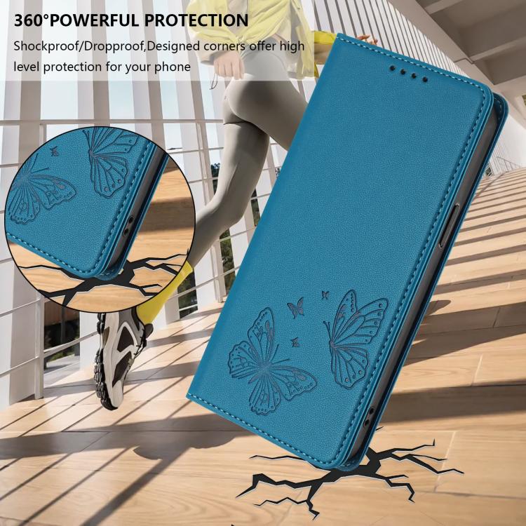 For Sharp Aquos sense8 SHG11 / SH-54D Strong Magnetic Dual Butterfly RFID Vegan Leather Phone Case(Lake Blue) - Image 6