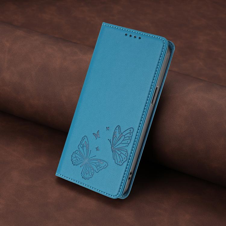 For Sharp Aquos sense8 SHG11 / SH-54D Strong Magnetic Dual Butterfly RFID Vegan Leather Phone Case(Lake Blue) - Image 7
