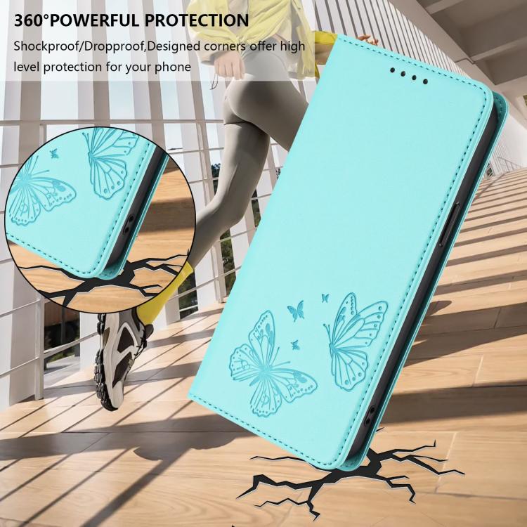 For Sharp Aquos sense8 SHG11 / SH-54D Strong Magnetic Dual Butterfly RFID Vegan Leather Phone Case(Mint Green) - Image 6