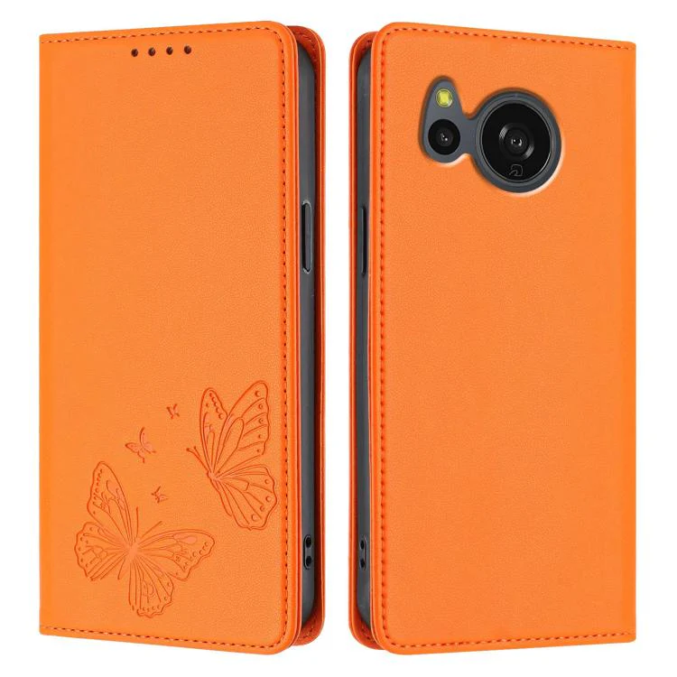 For Sharp Aquos sense8 SHG11 / SH-54D Strong Magnetic Dual Butterfly RFID Vegan Leather Phone Case(Orange) - Image 2