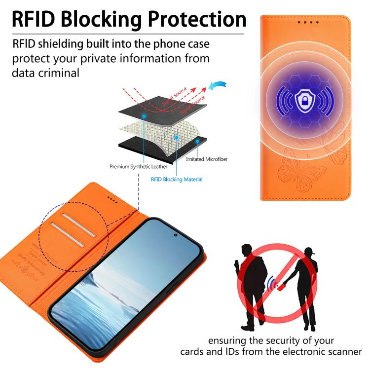 For Sharp Aquos sense8 SHG11 / SH-54D Strong Magnetic Dual Butterfly RFID Vegan Leather Phone Case(Orange) - Image 4
