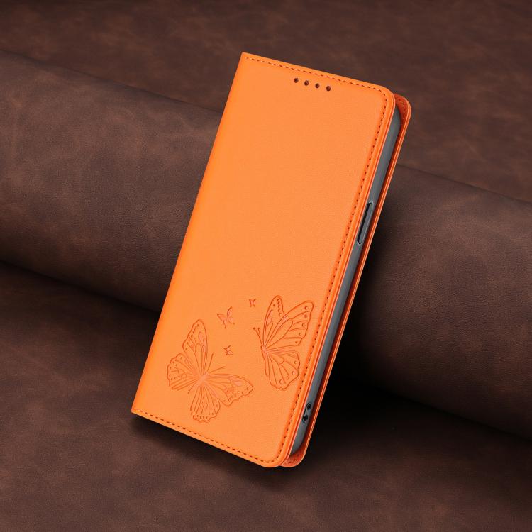 For Sharp Aquos sense8 SHG11 / SH-54D Strong Magnetic Dual Butterfly RFID Vegan Leather Phone Case(Orange) - Image 7