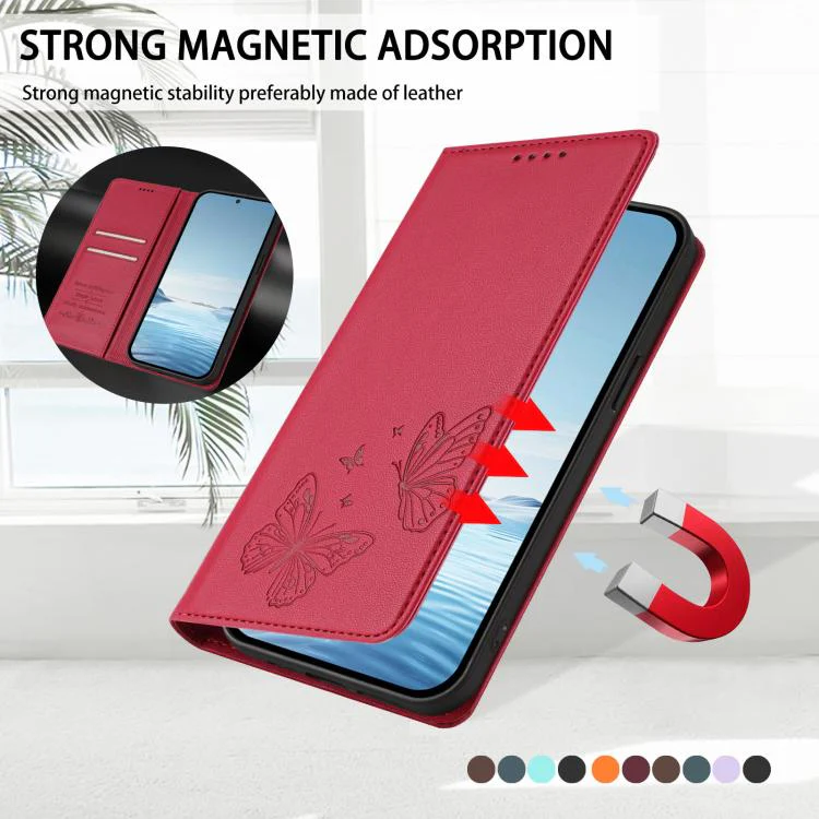 For Sharp Aquos sense8 SHG11 / SH-54D Strong Magnetic Dual Butterfly RFID Vegan Leather Phone Case(Red) - Image 5