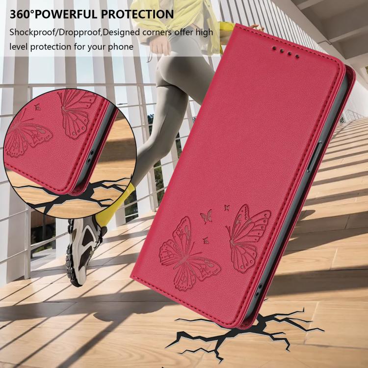 For Sharp Aquos sense8 SHG11 / SH-54D Strong Magnetic Dual Butterfly RFID Vegan Leather Phone Case(Red) - Image 6