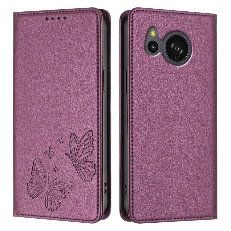 For Sharp Aquos sense8 SHG11 / SH-54D Strong Magnetic Dual Butterfly RFID Vegan Leather Phone Case(Violet Purple) - Image 2