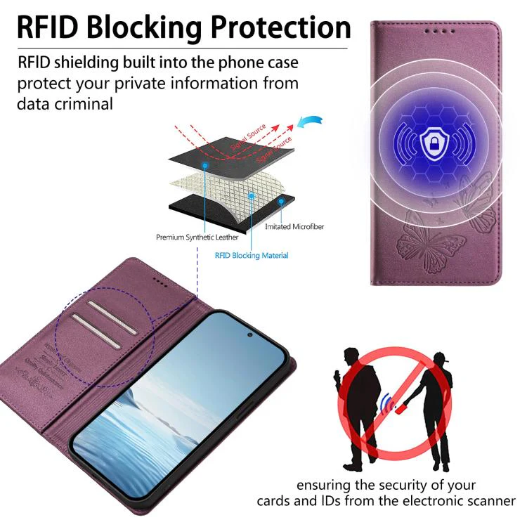 For Sharp Aquos sense8 SHG11 / SH-54D Strong Magnetic Dual Butterfly RFID Vegan Leather Phone Case(Violet Purple) - Image 4
