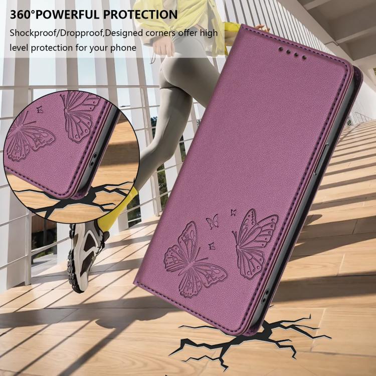 For Sharp Aquos sense8 SHG11 / SH-54D Strong Magnetic Dual Butterfly RFID Vegan Leather Phone Case(Violet Purple) - Image 6