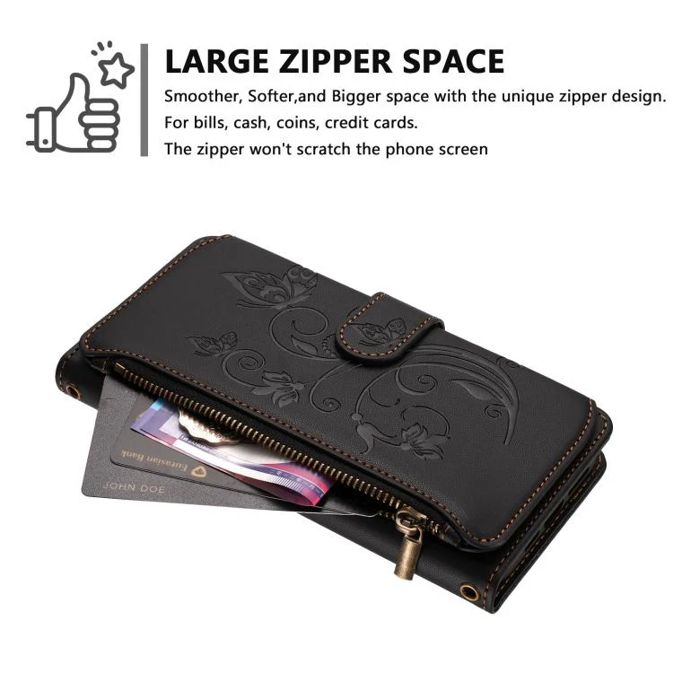 For Sharp Aquos wish3 Butterfly Love Flower Multi-card Zipper Wallet Leather Phone Case(Black) - Image 4