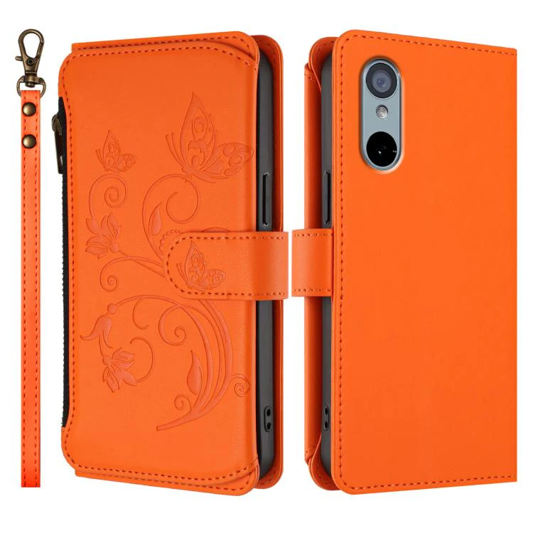 For Sharp Aquos wish3 Butterfly Love Flower Multi-card Zipper Wallet Leather Phone Case(Orange) - Image 2