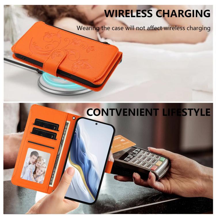 For Sharp Aquos wish3 Butterfly Love Flower Multi-card Zipper Wallet Leather Phone Case(Orange) - Image 7