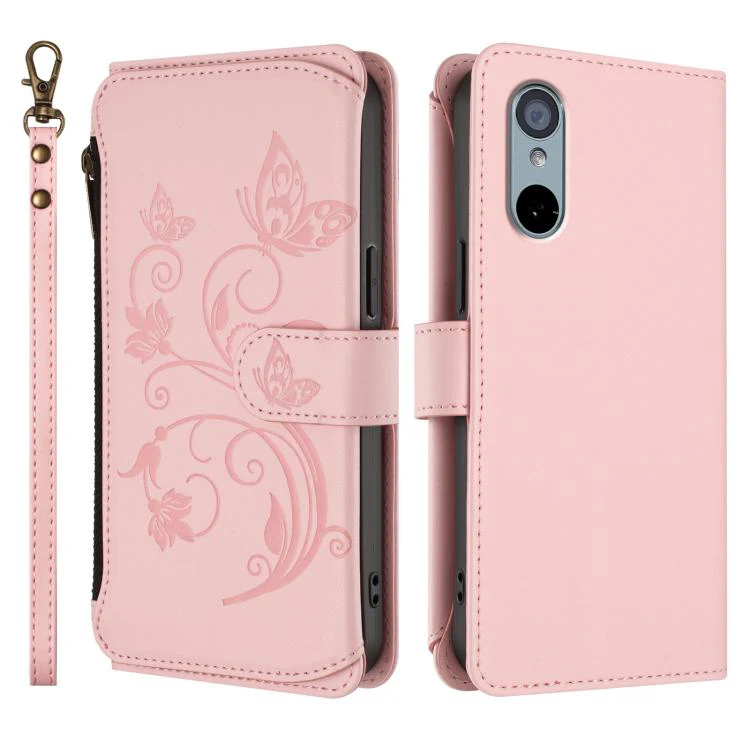 For Sharp Aquos wish3 Butterfly Love Flower Multi-card Zipper Wallet Leather Phone Case(Pink) - Image 2