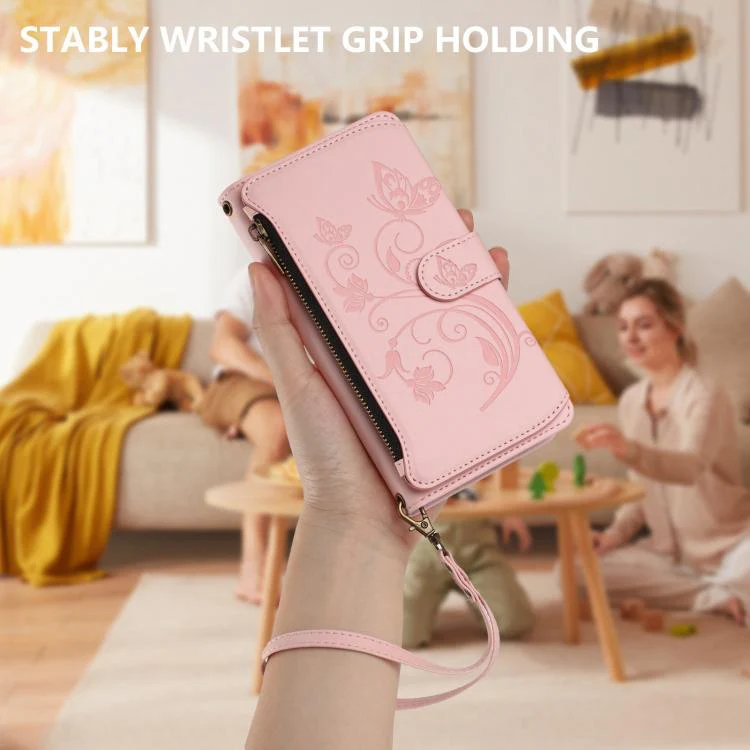 For Sharp Aquos wish3 Butterfly Love Flower Multi-card Zipper Wallet Leather Phone Case(Pink) - Image 6