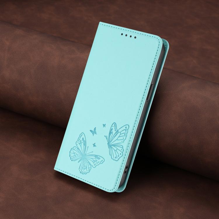 For Sharp Aquos wish3 Strong Magnetic Dual Butterfly RFID Vegan Leather Phone Case(Mint Green) - Image 7