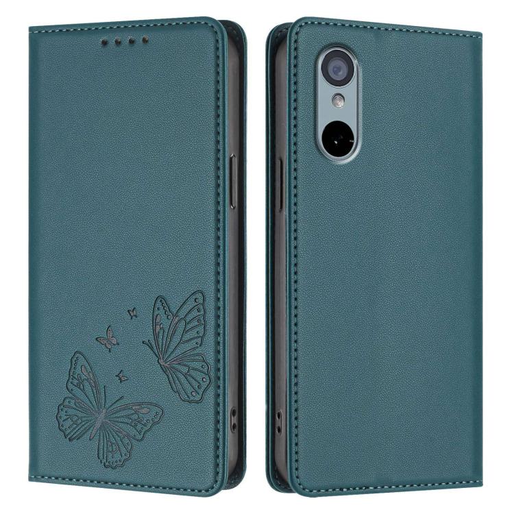 For Sharp Aquos wish3 Strong Magnetic Dual Butterfly RFID Vegan Leather Phone Case(Peacock Green) - Image 2