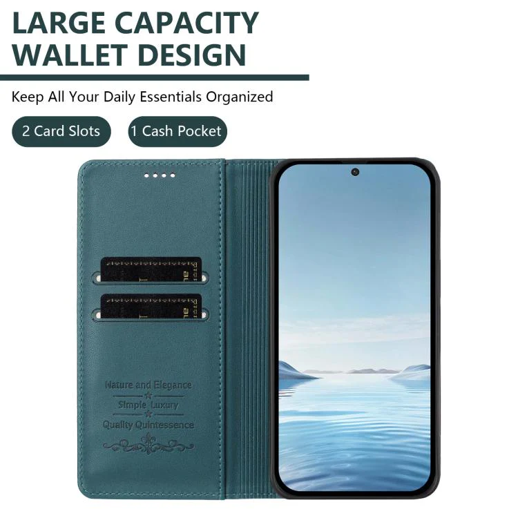 For Sharp Aquos wish3 Strong Magnetic Dual Butterfly RFID Vegan Leather Phone Case(Peacock Green) - Image 3