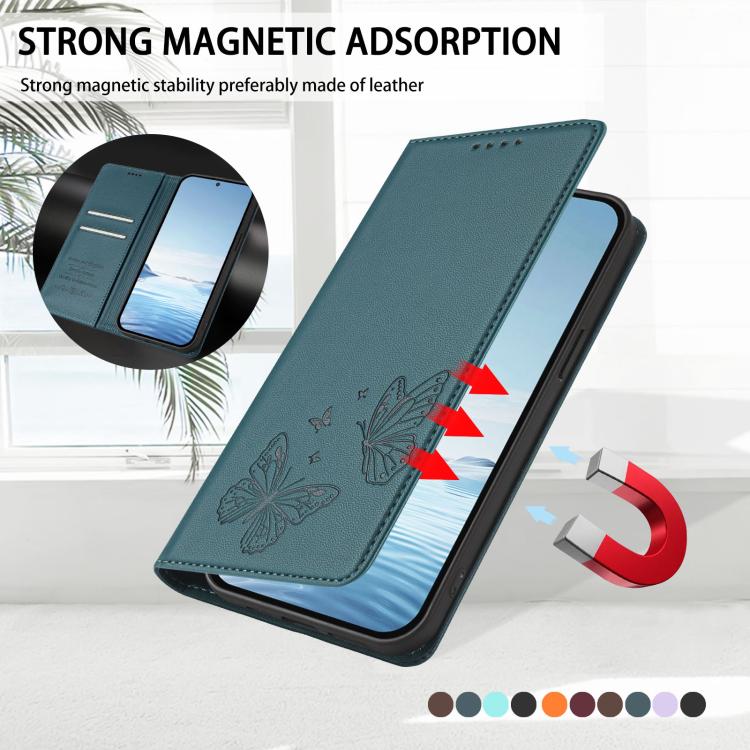 For Sharp Aquos wish3 Strong Magnetic Dual Butterfly RFID Vegan Leather Phone Case(Peacock Green) - Image 5