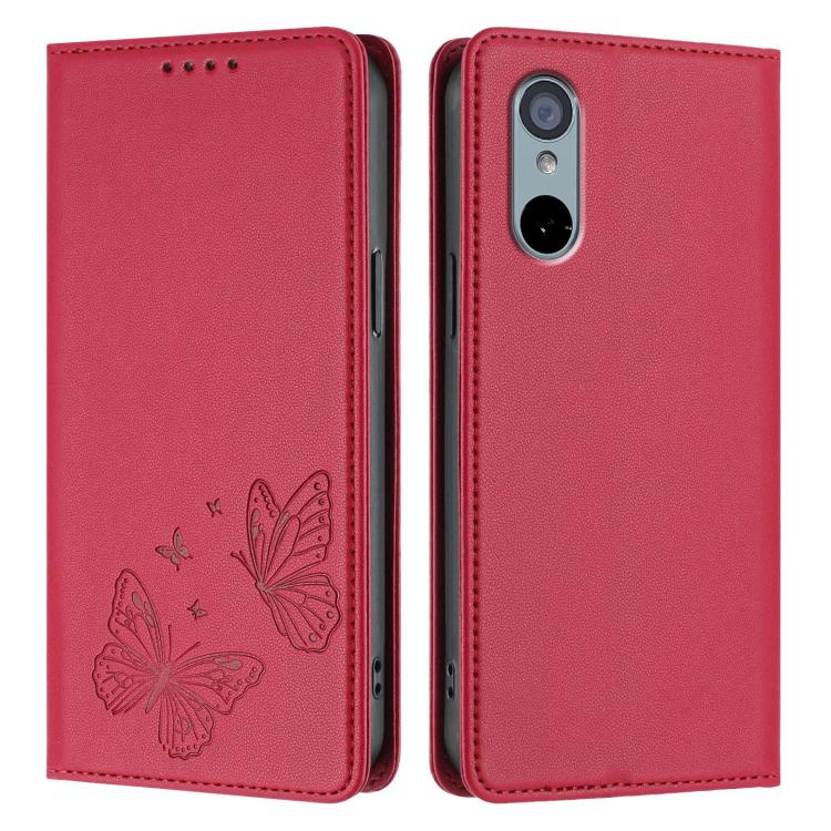 For Sharp Aquos wish3 Strong Magnetic Dual Butterfly RFID Vegan Leather Phone Case(Red) - Image 2