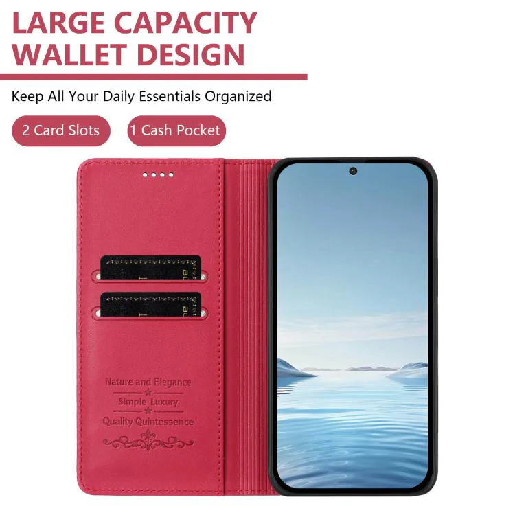 For Sharp Aquos wish3 Strong Magnetic Dual Butterfly RFID Vegan Leather Phone Case(Red) - Image 3
