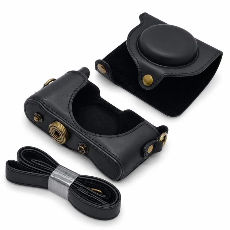 For Sony DSC-WX500 Full Body Retro Vegan Leather Camera Case Bag with Strap(Black) - Image 2