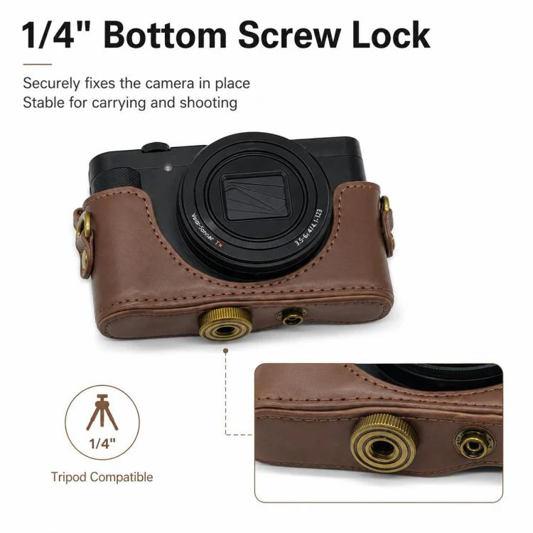 For Sony DSC-WX500 Full Body Retro Vegan Leather Camera Case Bag with Strap(Brown) - Image 7
