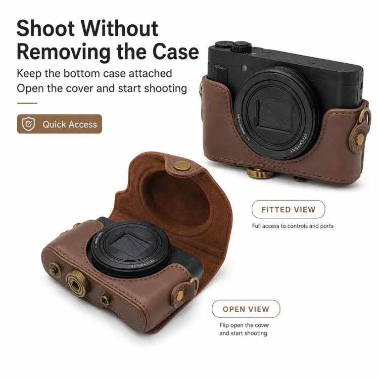 For Sony DSC-WX500 Full Body Retro Vegan Leather Camera Case Bag with Strap(Brown) - Image 8