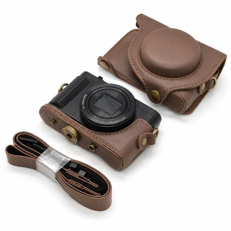 For Sony DSC-WX500 Full Body Retro Vegan Leather Camera Case Bag with Strap(Coffee)