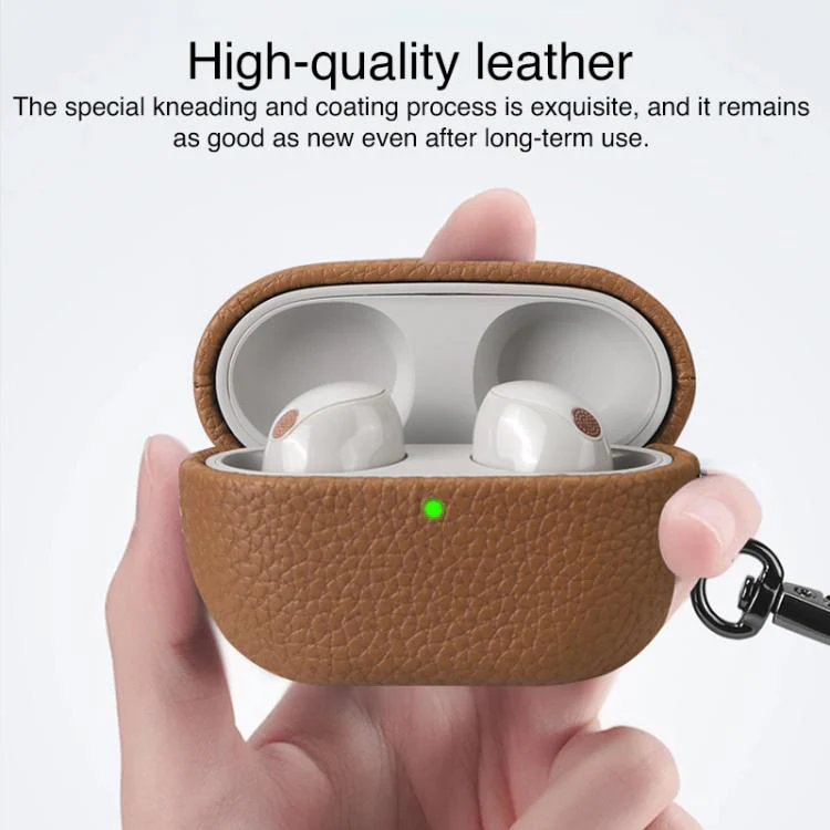 For Sony WF-1000XM5 Litchi Texture PU Earphones Case with Hook(Dark Green) - Image 7
