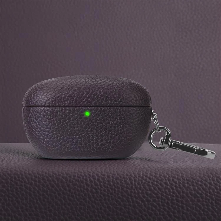 For Sony WF-1000XM5 Litchi Texture PU Earphones Case with Hook(Dark Purple)