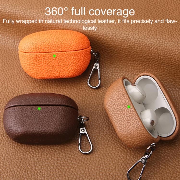 For Sony WF-1000XM5 Litchi Texture PU Earphones Case with Hook(Haze Grey) - Image 3