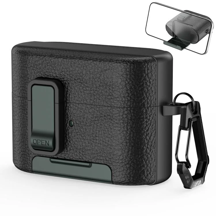 For Sony WF-1000XM6 Leather Texture Wireless Earphones Case with Hook & Holder(Black Army Green)