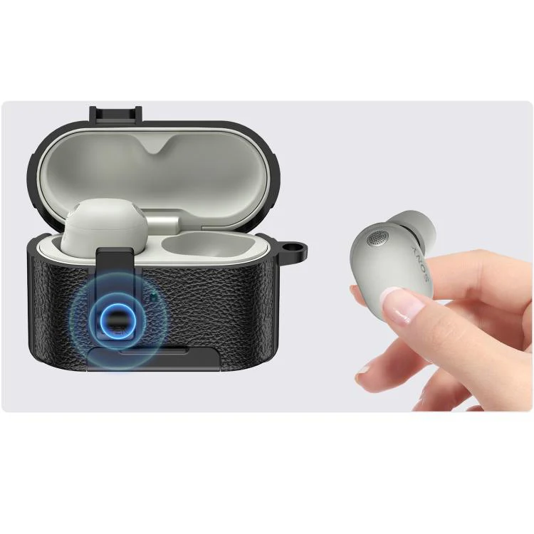For Sony WF-1000XM6 Leather Texture Wireless Earphones Case with Hook & Holder(Black Army Green) - Image 4