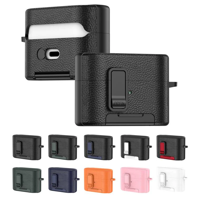 For Sony WF-1000XM6 Leather Texture Wireless Earphones Case with Hook & Holder(Dark Blue) - Image 2